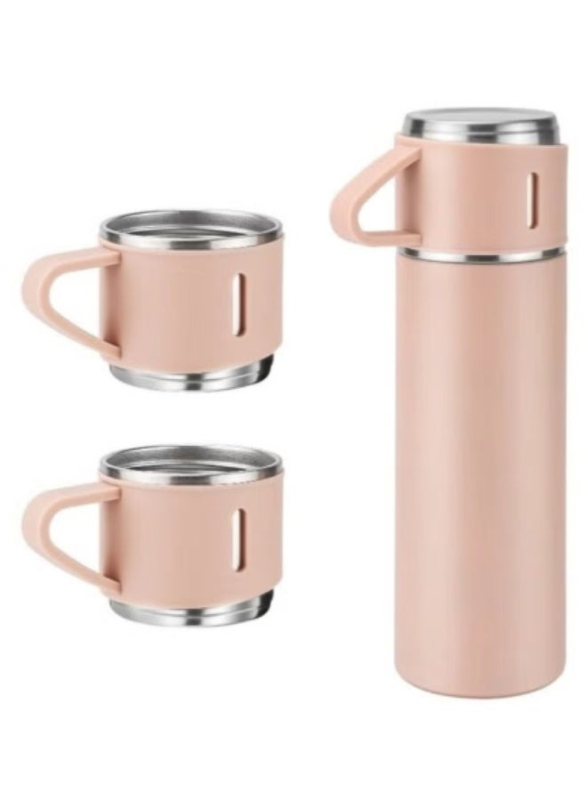 Vacuum Flask كوب ترمس أصلي سعة 500 مل مع 3 أكواب- وردي - Image 1
